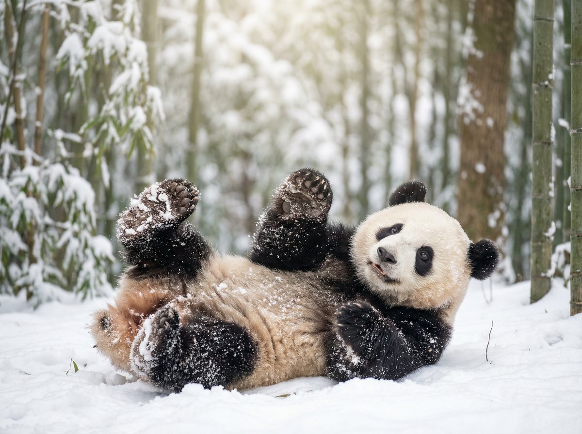 高清3D动漫熊猫宝宝雪地嬉戏视频