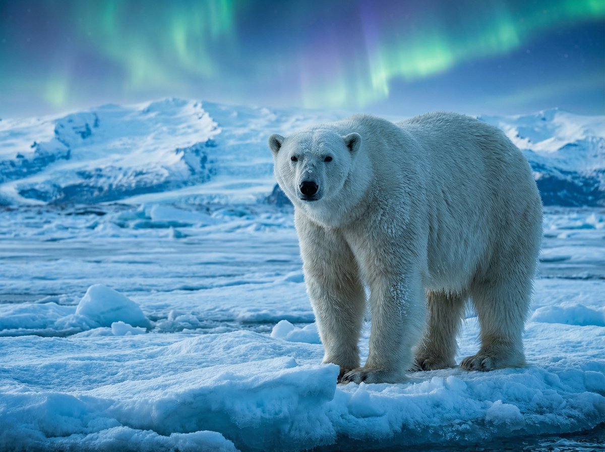 高清3D动漫北极熊极光视频